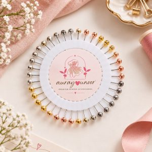 Metallic pearl hijab pins wheel with gold silver rose gold and gunmetal pins by Aura You Noor